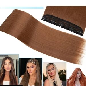 💗 (1) Nwt 23" Lt Reddish Brown Hair Extension Straight Synthetic One Piece